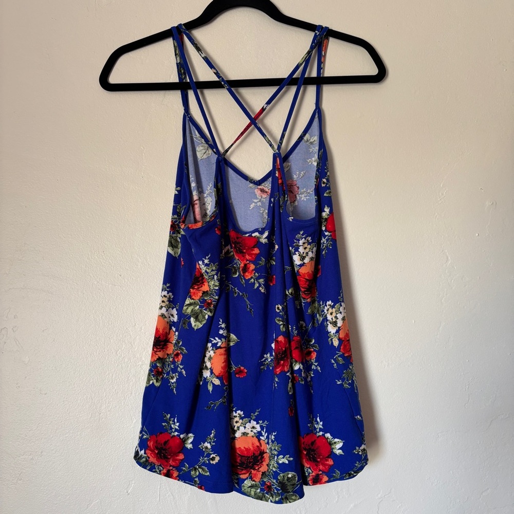 Papermoon Floral Strappy Blue Tank Top, Size XL - Picture 2 of 4